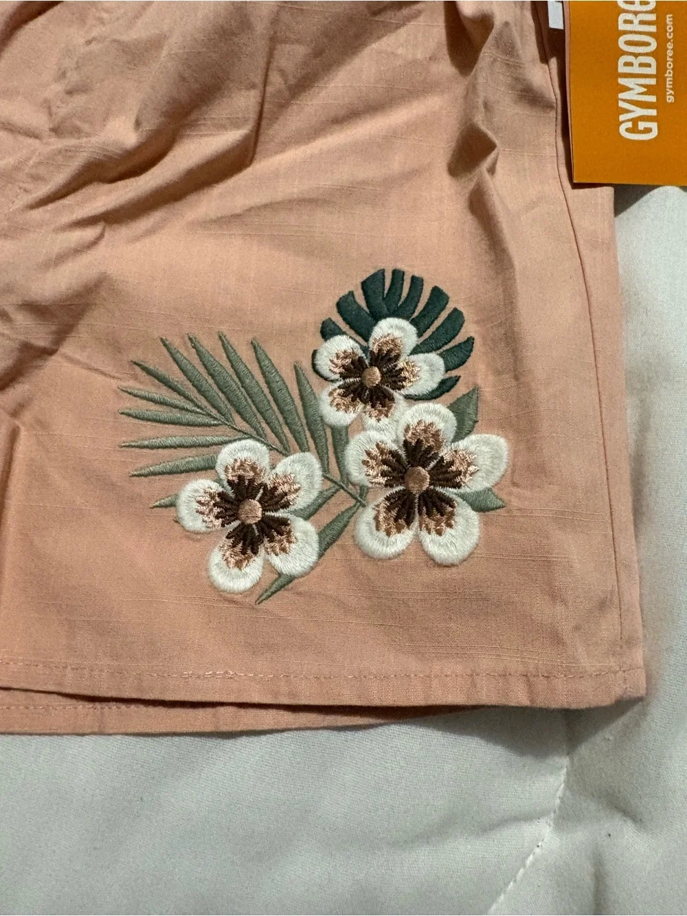 Gymboree White Flutter-Sleeve Top & Peach Floral Shorts Set